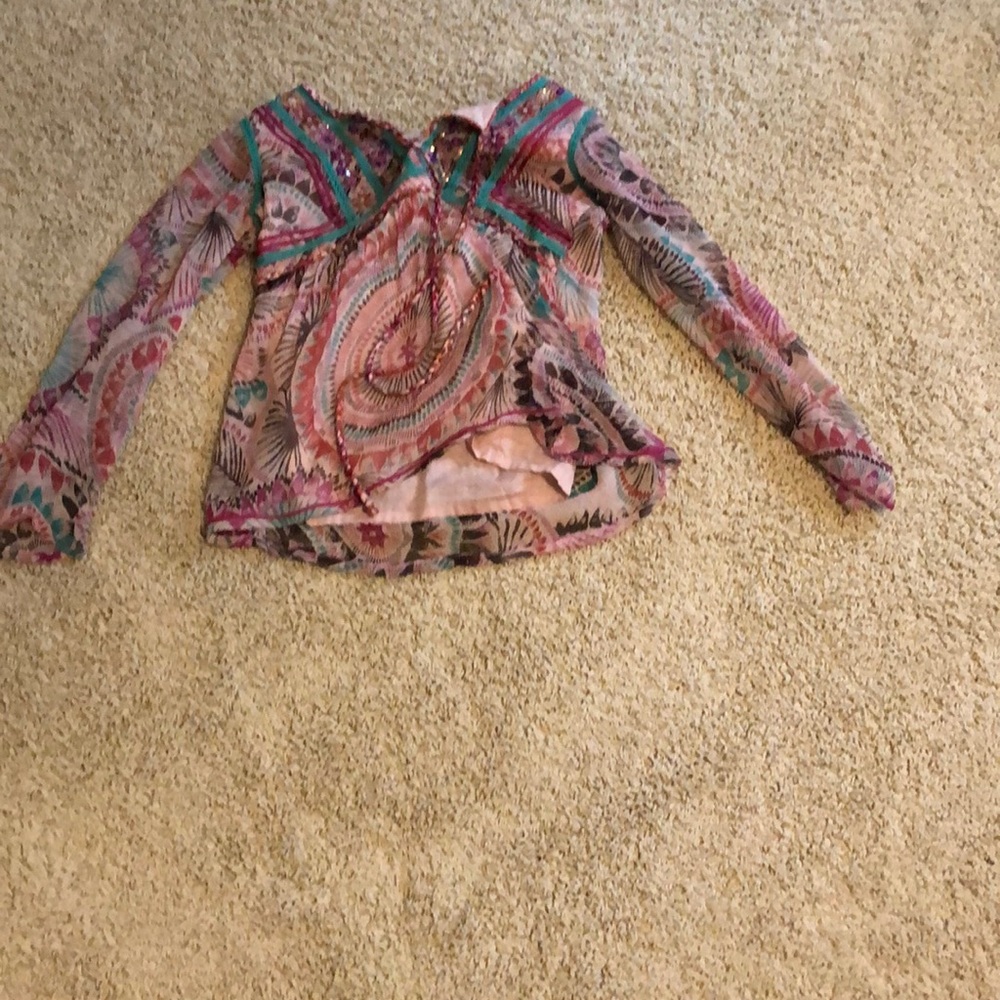 Nashville style pink, blue brown blouse